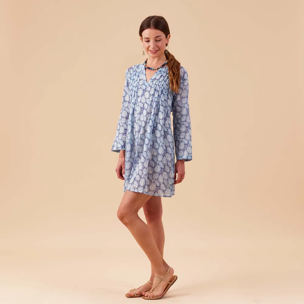 Coral Garden Cotton Pintuck Beach Cover Up