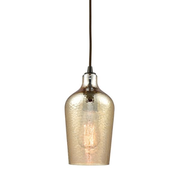 Hammered Glass 5'' Wide 1-Light Mini Pendant - Oil Rubbed Bronze with Amber