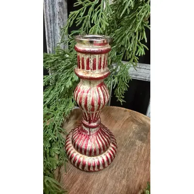 Mini Candy Striped Glass Taper Holder 3.5x3.5x8in