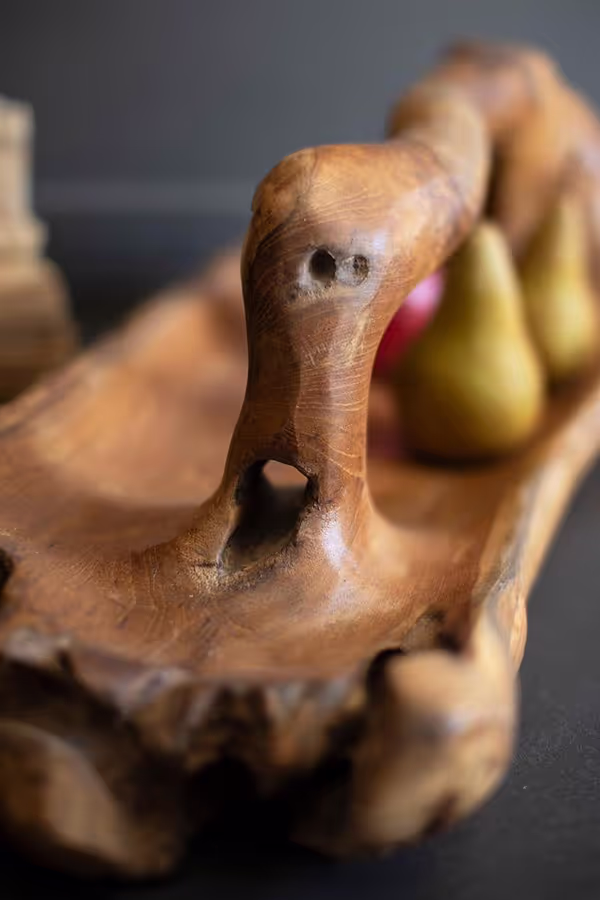 Large Oval Teakwood Bowl with Handle