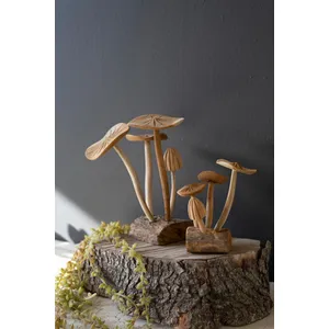 Set of 2 Hand-Carved Teakwood Mushroom Clusters 1