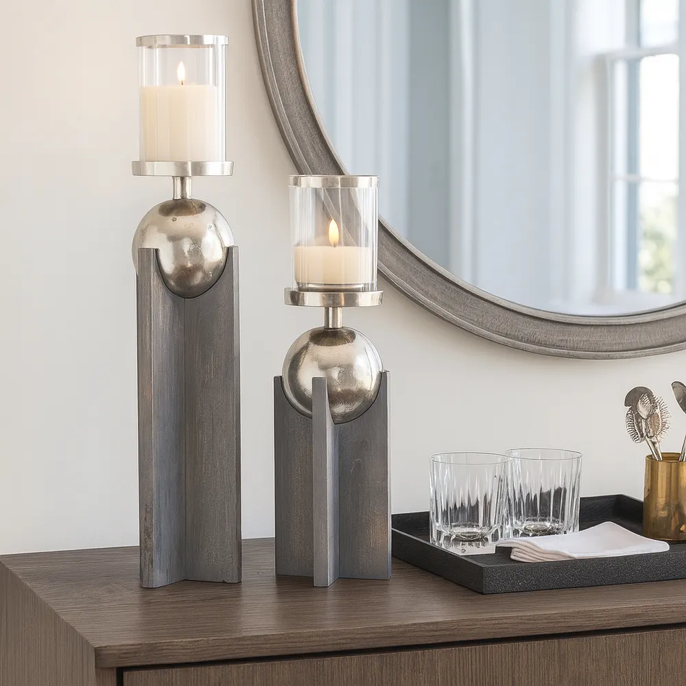 HAVENWORTH SET OF 2 GRAY CANDLE HOLDER 19 (IN)