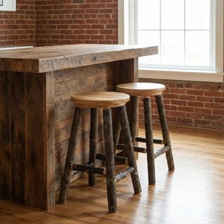 Hickory Log Counter Stool - Wood Seat - Antique Oak - Standard
