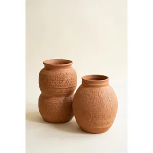 Set of 2 Terracotta Vase with Crackle Detail 4