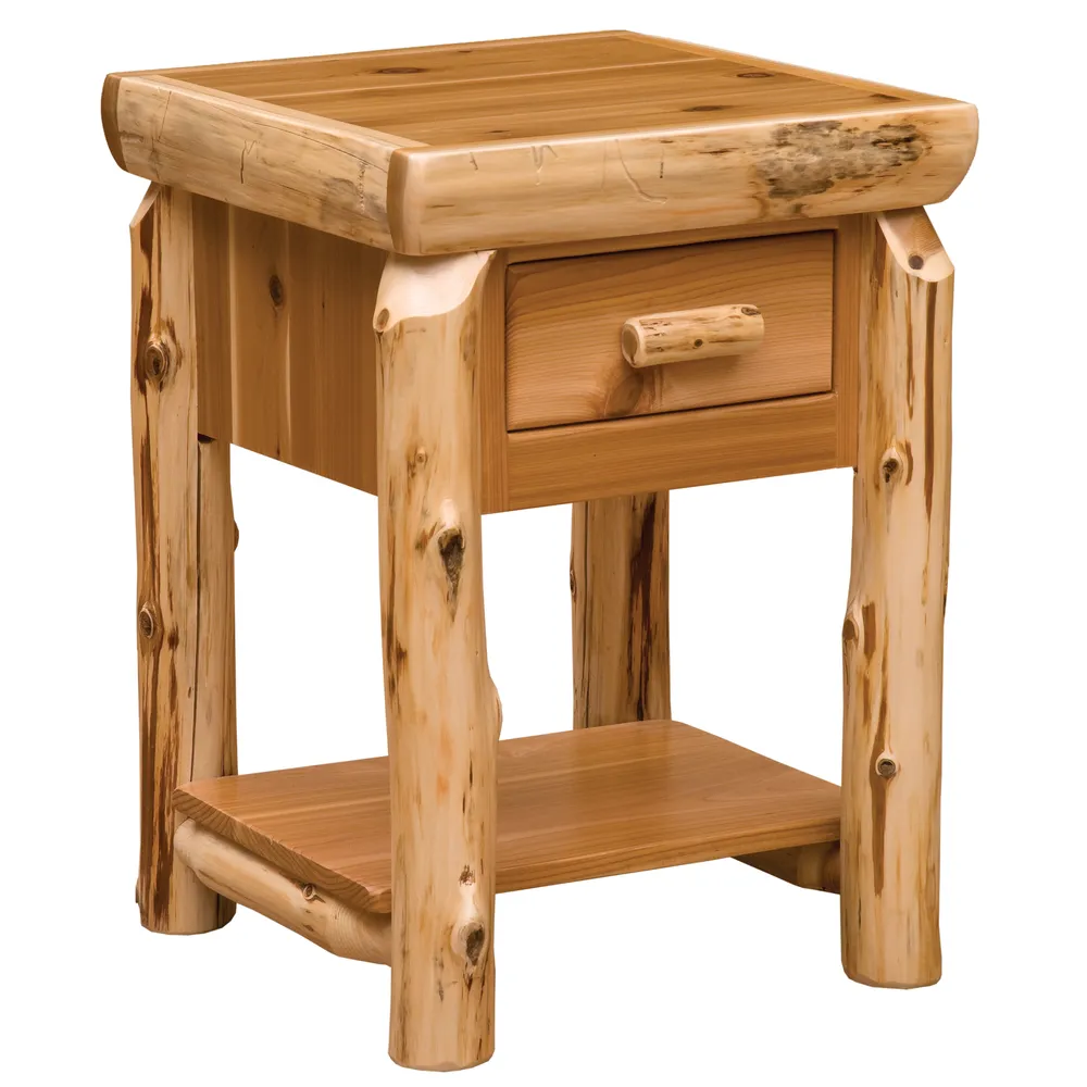 Cedar Log One Drawer End Table with Shelf - Weathered