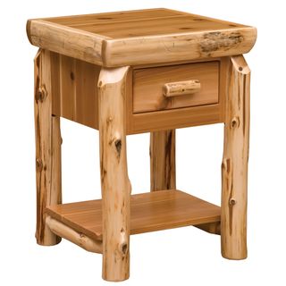 Cedar Log One Drawer End Table with Shelf - Natural