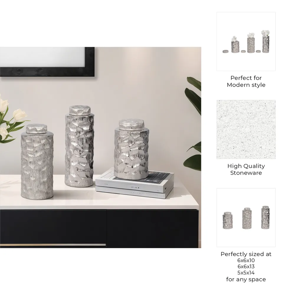 HENDONVIEW SET OF 3 SILVER VASES 14 (IN)