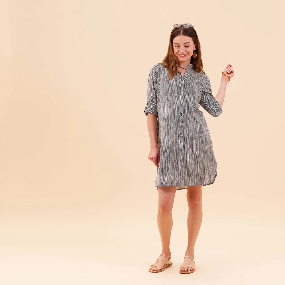 Suri Black Cotton Button Down Beach Tunic
