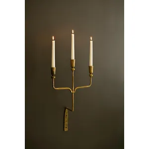 Forged-Iron Antique Brass Triple Taper Wall Sconce 1