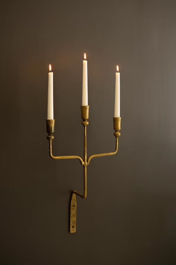 Forged-Iron Antique Brass Triple Taper Wall Sconce
