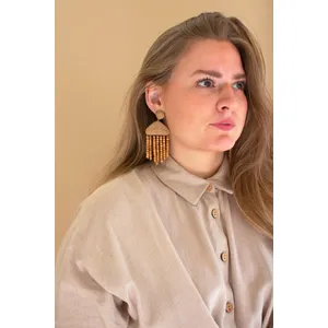 Long-Sleeve Button-Front Dress with Front-Tie Detail / Oatmeal 5