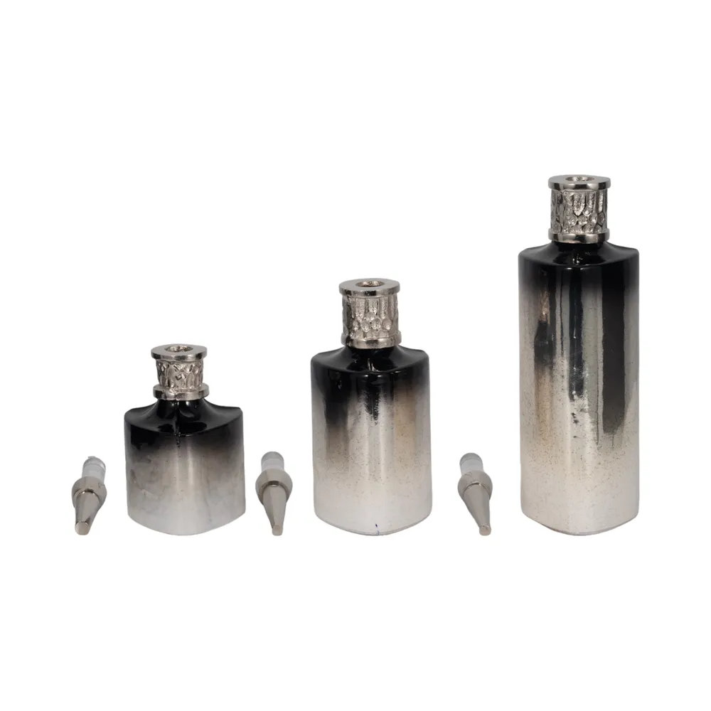 HOUSTONCROSS SET OF 3 SILVER GLASS VASES 17 (IN)