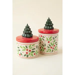 Set of 2 Ceramic Christmas Canisters 3