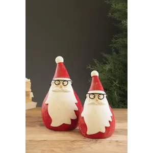 Set of 2 Cement Santas with Glasses 1