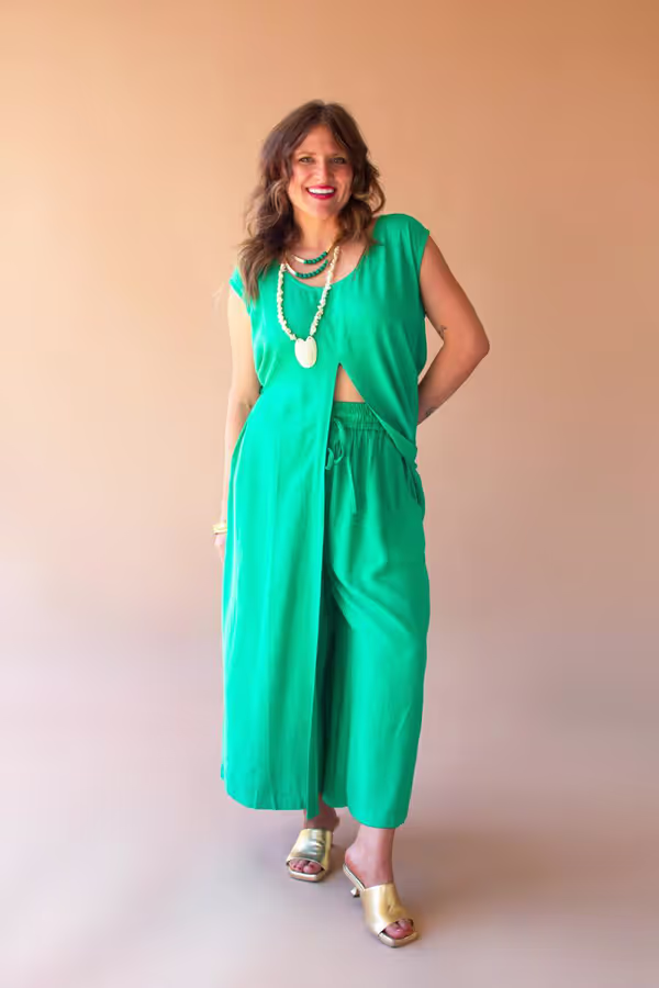Elastic and Button Closure Waist Pant / Kale