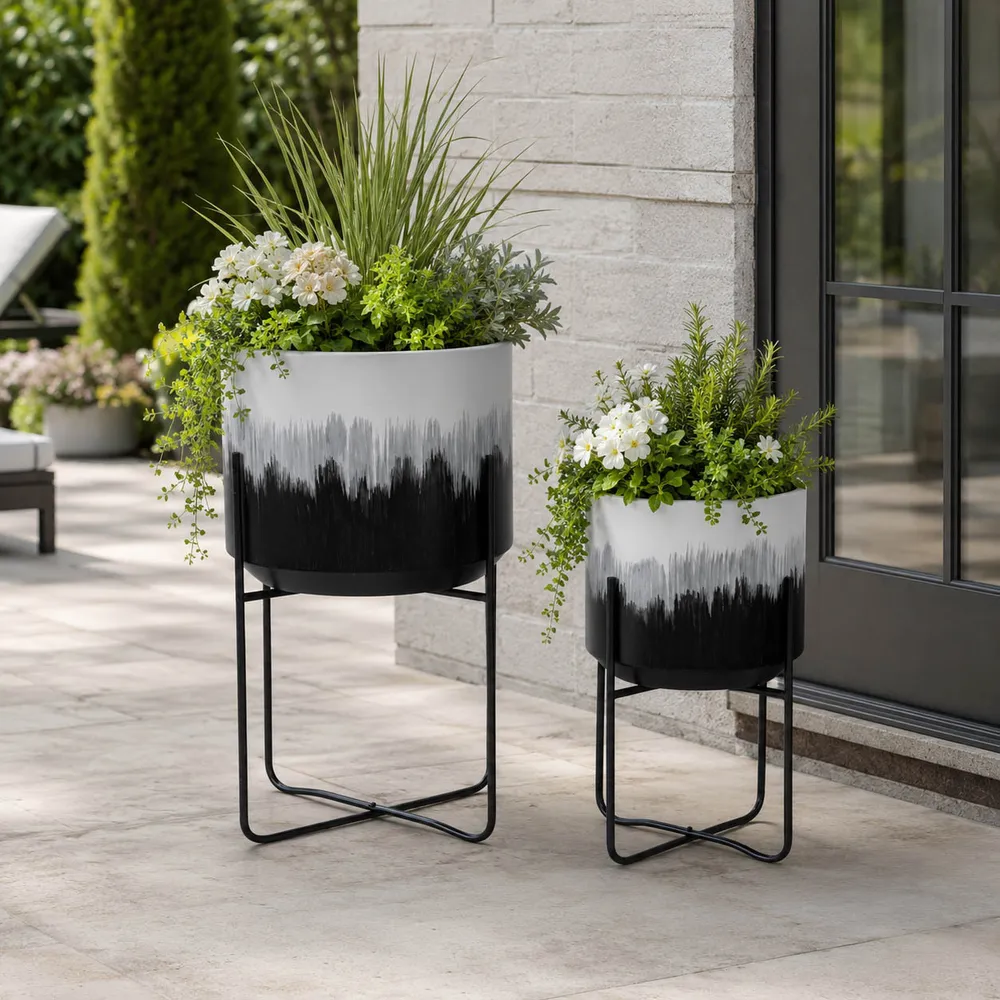 NICOLEHAM SET OF 2 BLACK PLANTER 23 (IN)