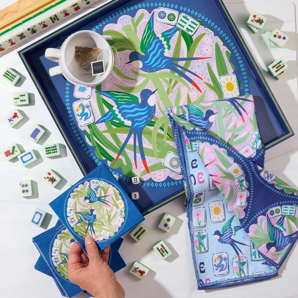Mahjong Garden Waffle Weave Tea Towel