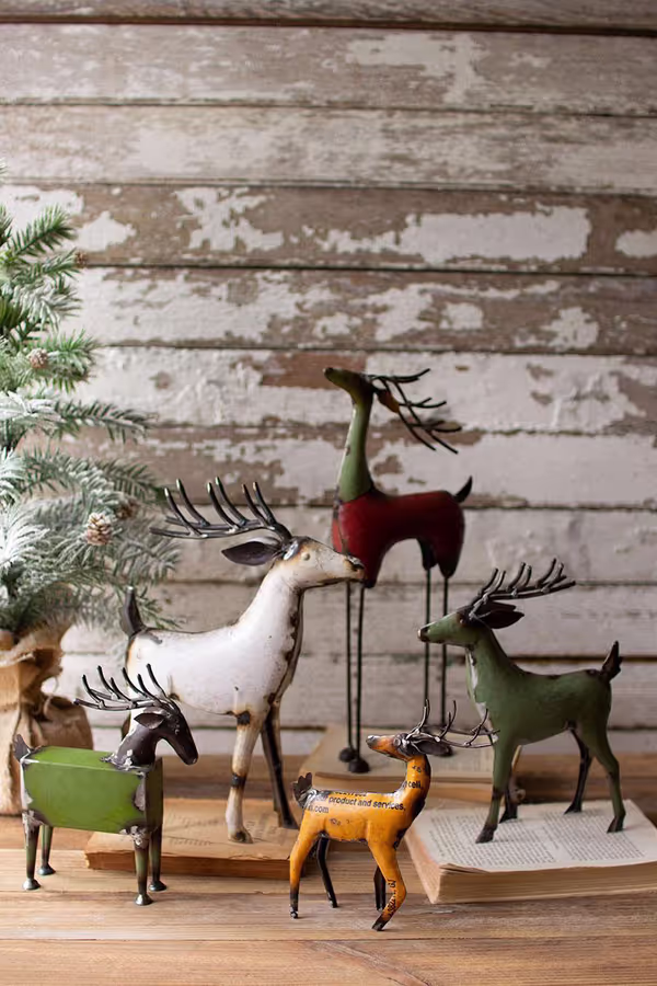 Set of 5 Recycled Metal Deer