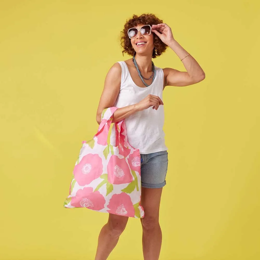 Poppies Pink blu Reusable Shopping Bag