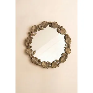 Round Rustic Metal Framed Mirror with Leaf and Fruit Detail 4