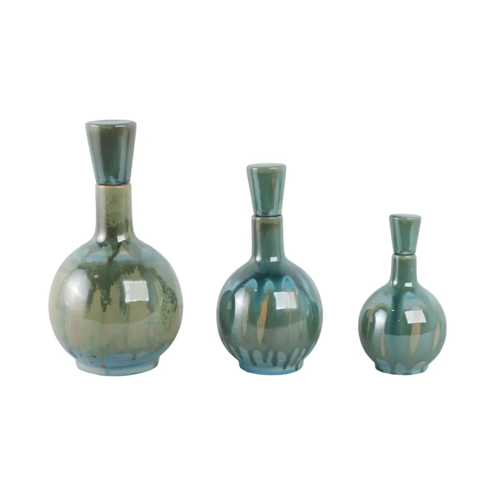 AVAGROVE SET OF 3 GREEN VASES 14 (IN)