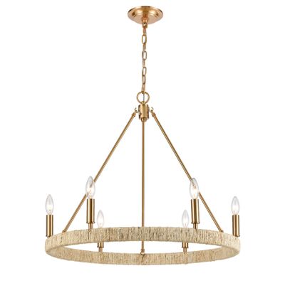 Abaca 27″ Wide 6-Light Chandelier - Satin Brass