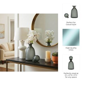 BRENTONFORD GREEN GLASS VASE 13 (IN) 9