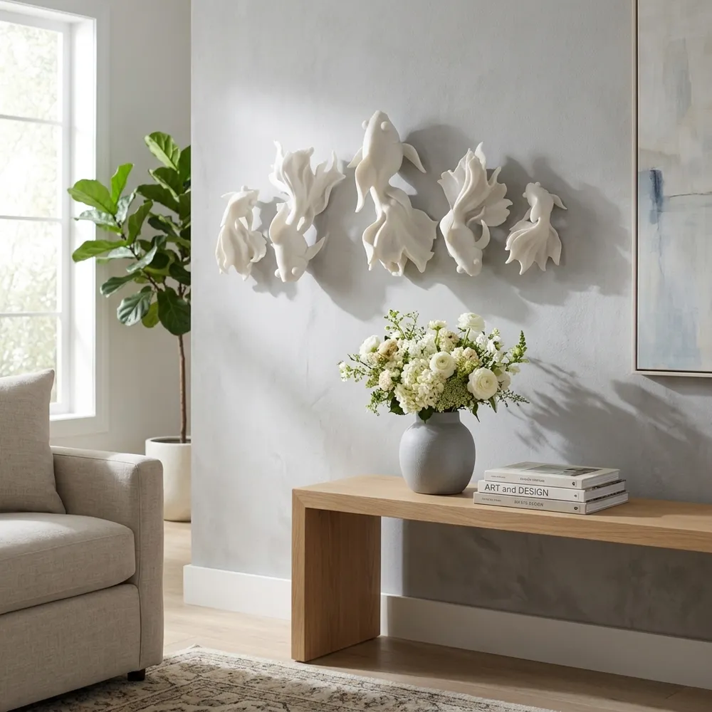 ELLEN SET OF 5 WHITE WALL SCULPTURES 17 (IN)