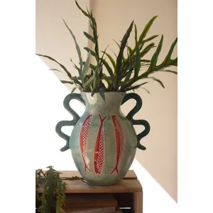 Colorful Ceramic Fish Vase with Squiggle Handles 2