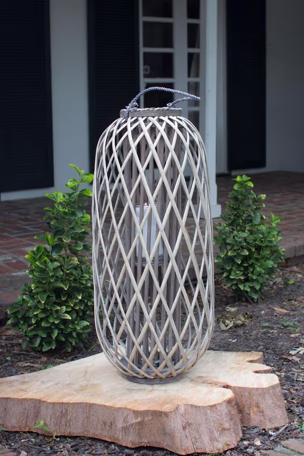 Tall Grey Willow Lantern with Glass Insert / X-Large