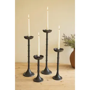 Set of 4 Black Cast Aluminum Taper Candle Holders with Flowers 3