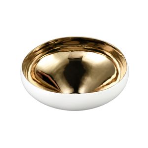 Greer Bowl - Tall White and Gold Glazed 6