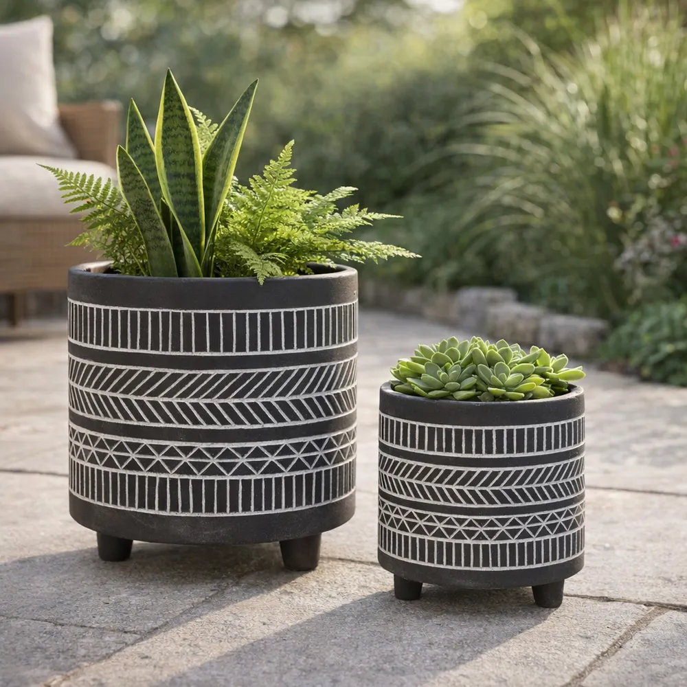COHENGROVE SET OF 2 BLACK PLANTER 8 (IN)