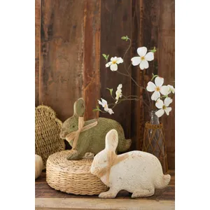 Set of 2 Painted Antique Green and White Metal Rabbits 1