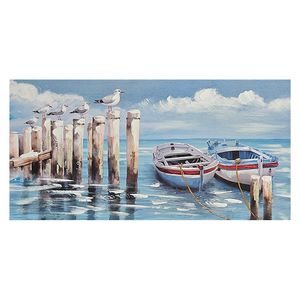 23-1/2" SEABIRDS AND BOATS ON BEACH CANV 1