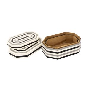 Octagonal Striped Box - Set of 2 White 6