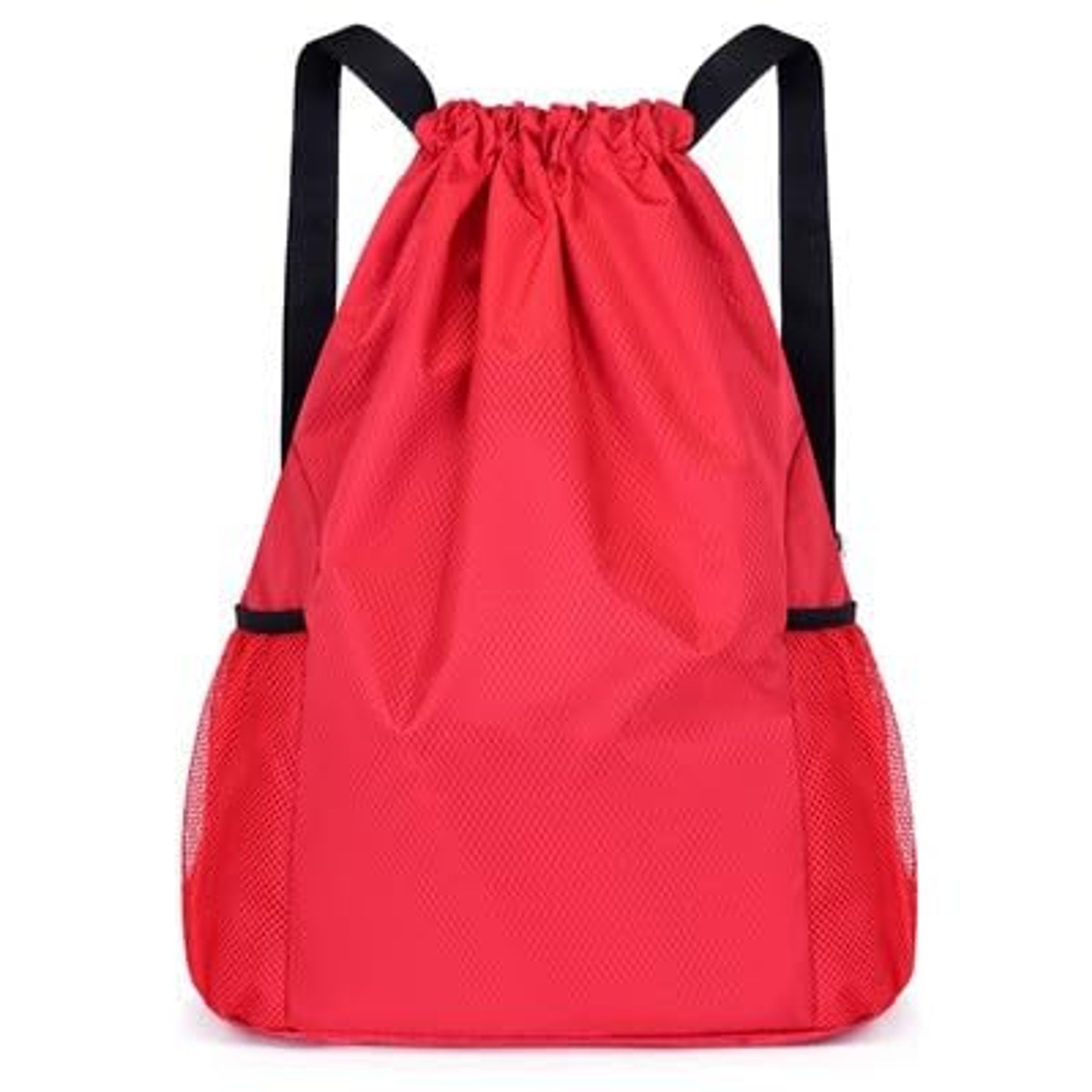 NYLON DRAWSTRING BACKPACK W MESH POUCH - BLACK