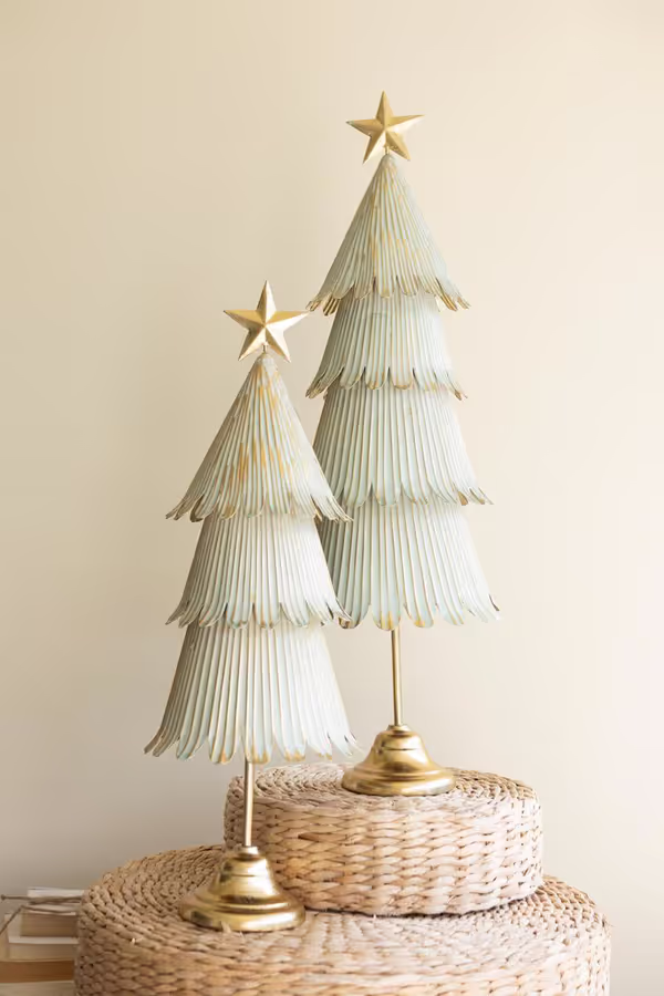Set of 2 Antique Gold Metal Christmas Topiaries