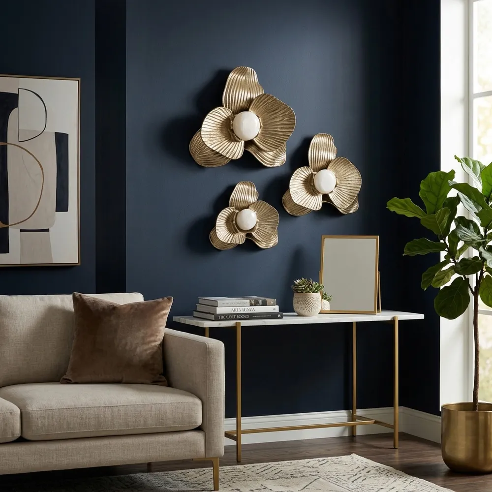 ARLOCREST SET OF 3 GOLD WALL FLOWERS 7 (IN)