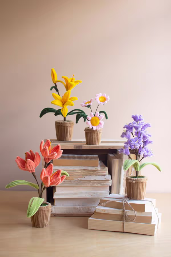 Set of 4 Pipe Cleaner Potted Flowers