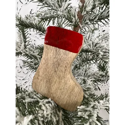 Stocking Coaster with Red Enamel 4in