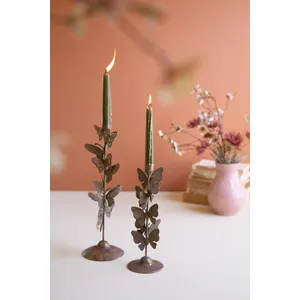 Set of 2 Butterflies Taper Candle Holders 6