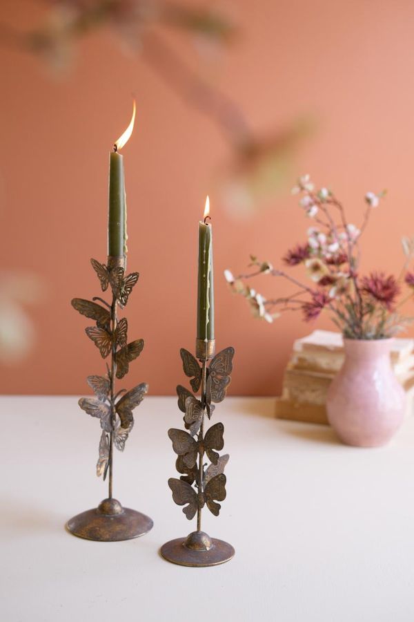 Set of 2 Butterflies Taper Candle Holders