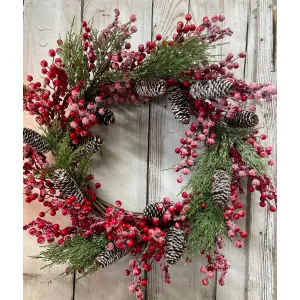 Snow Covered Red Berry Wreath 1