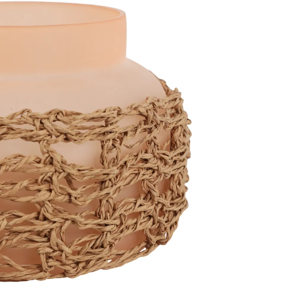 5" 14 OZ PINK SUNSET WOVEN CANDLE W/ LID, PINK