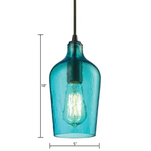 Hammered Glass 5'' Wide 1-Light Mini Pendant - Oil Rubbed Bronze with Aqua 2