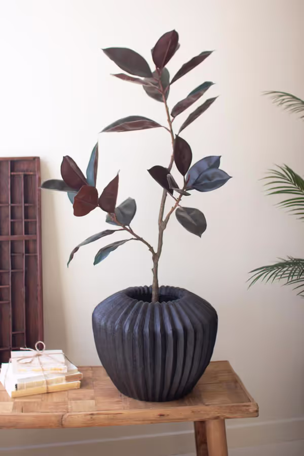 Short Black Stone Composite Urn with Fluted Detail