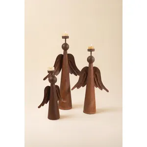 Set of 3 Rustic Iron Angel Tealight Holders 4