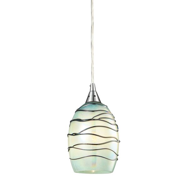 Vines 5'' Wide 1-Light Mini Pendant - Satin Nickel with Mint Glass