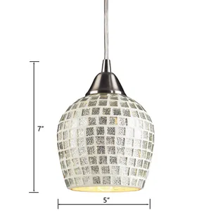 Fusion 5'' Wide 1-Light Mini Pendant - Satin Nickel with Silver Mosaic 2